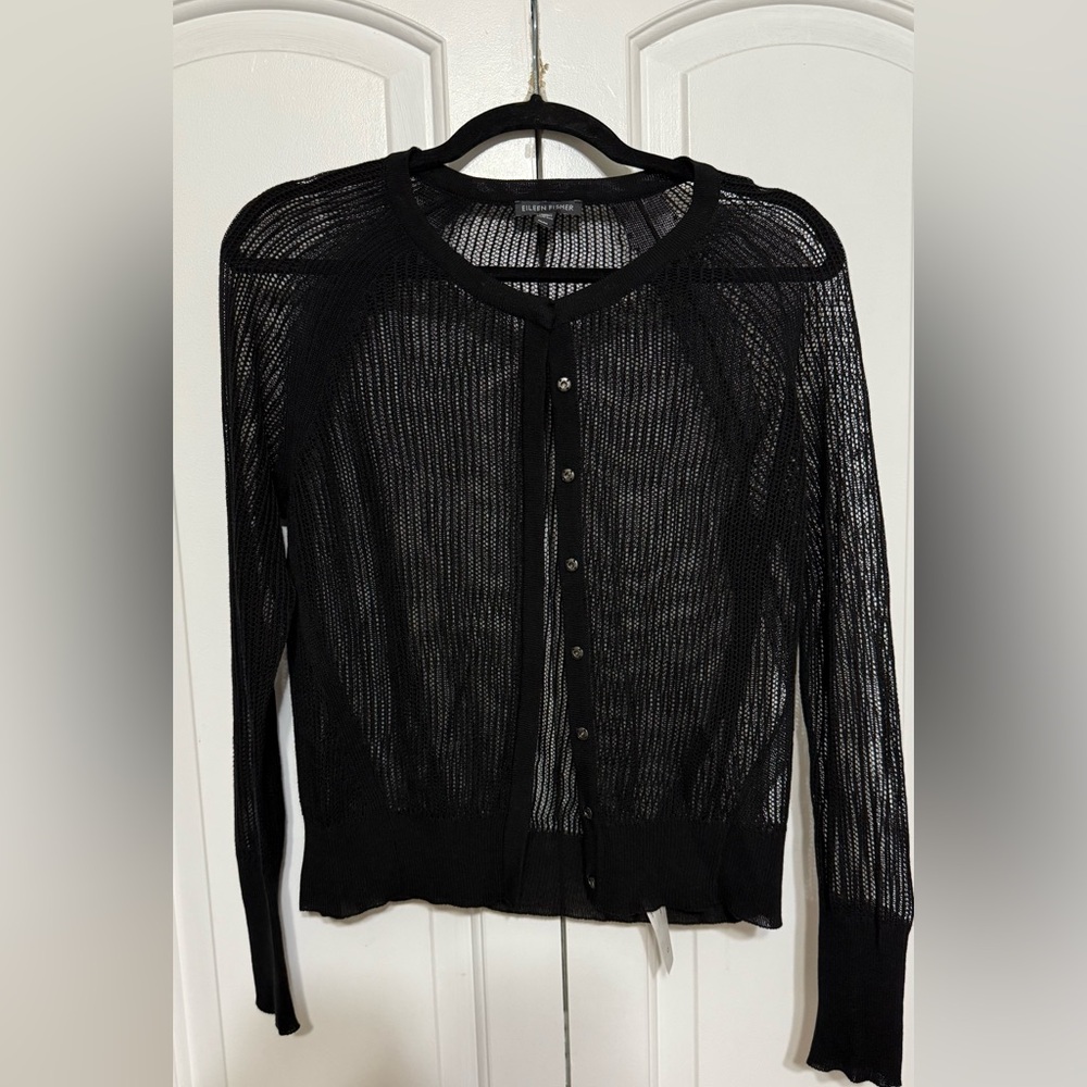 EILEEN FISHER Cardigan Top/ Size M/ color Black Like New Condition